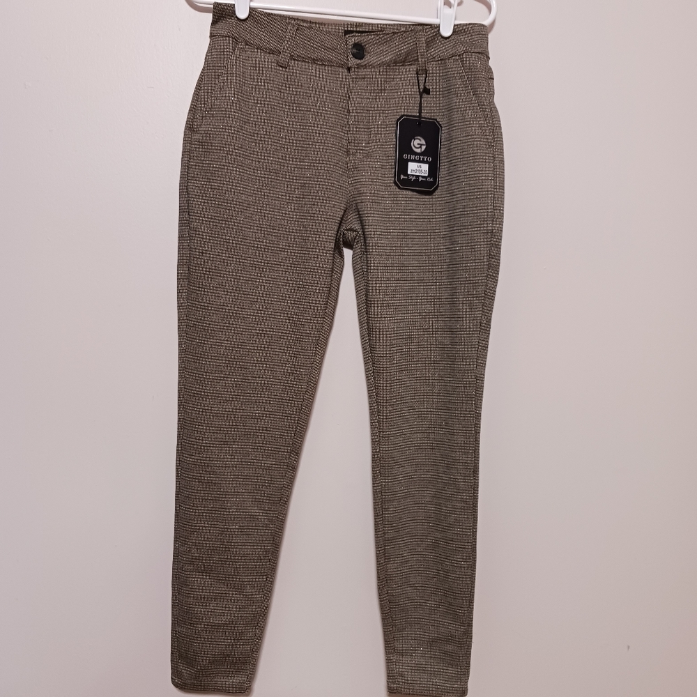 GinGtto Black Brown  Tweed Design Skinny Fit size 30 Pockets Tapered leg NWT